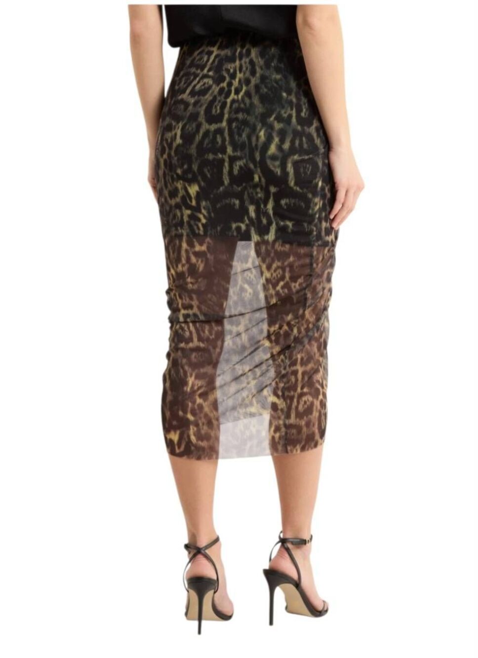 All Saints Nora Leopard Print Mesh Ruched Midi Skirt Sheer Overlay Size 10 - Picture 3 of 14